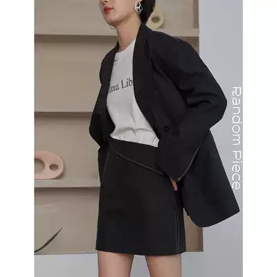 RandomPiece Contrast Color Line Sticker Bag Flap Waist Coat Wool Gun Suit Limited