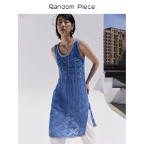 RandomPiece21 Spring and Summer New Contrast U-neck vest Hollow Crochet Casual Knitted Dress Women