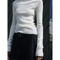  RandomPiece Full wool Contrast edge Basic White Small turtleneck long-sleeved bottoming cardigan