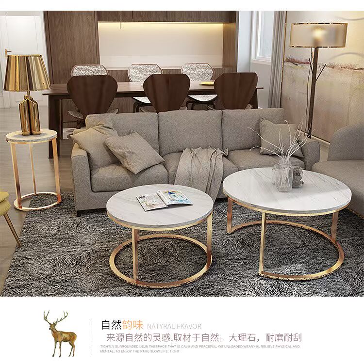 Bắc Âu đơn giản hiện đại bàn cà phê tròn đá cẩm thạch tròn bàn căn hộ nhỏ phòng khách kết hợp cao và thấp kết hợp bàn trà Kung Fu - Đồ gỗ ngoài trời bàn ghế ngoài trời nhập khẩu