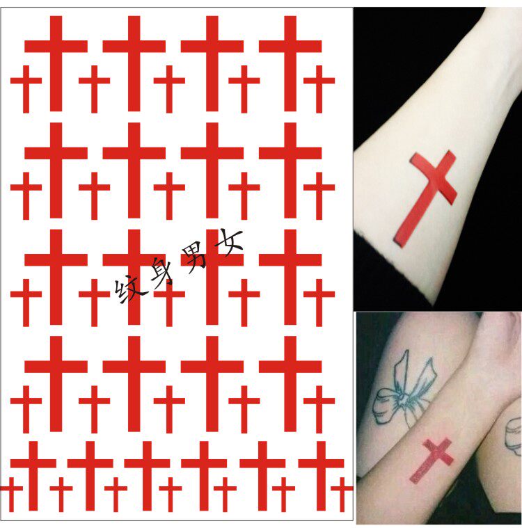 49 stickers for men and women lovers tattoo stickers 3D red cross tattoo stickers waterproof men and women arm neck neck
