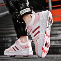 New childrens roller skating shoes for boys and girls internet celebrity four-wheeled walking shoes with roller shoes for students invisible skates