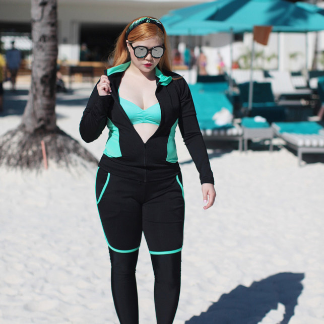 Large size wetsuit sunscreen long sleeve jellyfish suit Swimsuit Women's two-piece trousers four-piece swimsuit Fat MM fat thin