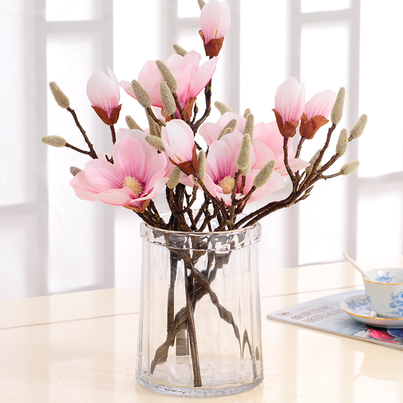 Magnolia flower feel simulation flower living room dining table coffee table display flower glass vase flower arrangement plush
