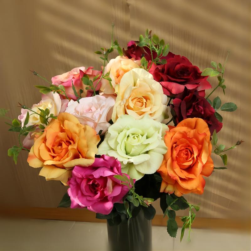Single simulation big rose silk flower living room table top vase flower arrangement decoration decoration decoration display flowers