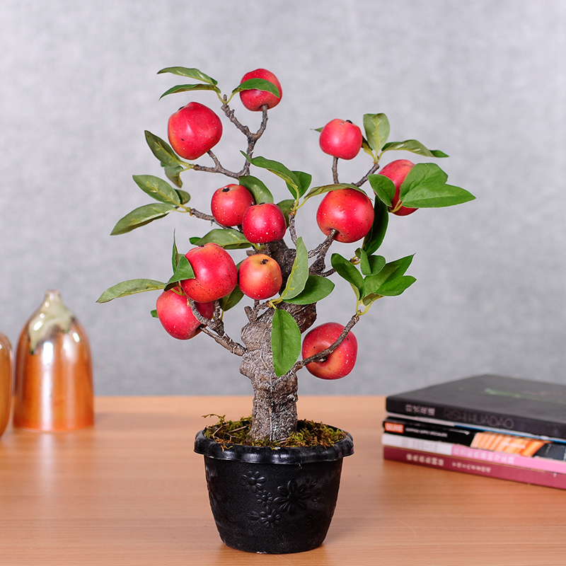 Simulation plant pomegranate persimmon apple potted decoration living-room fake flower furnishing home desktop tea table placing bonsai