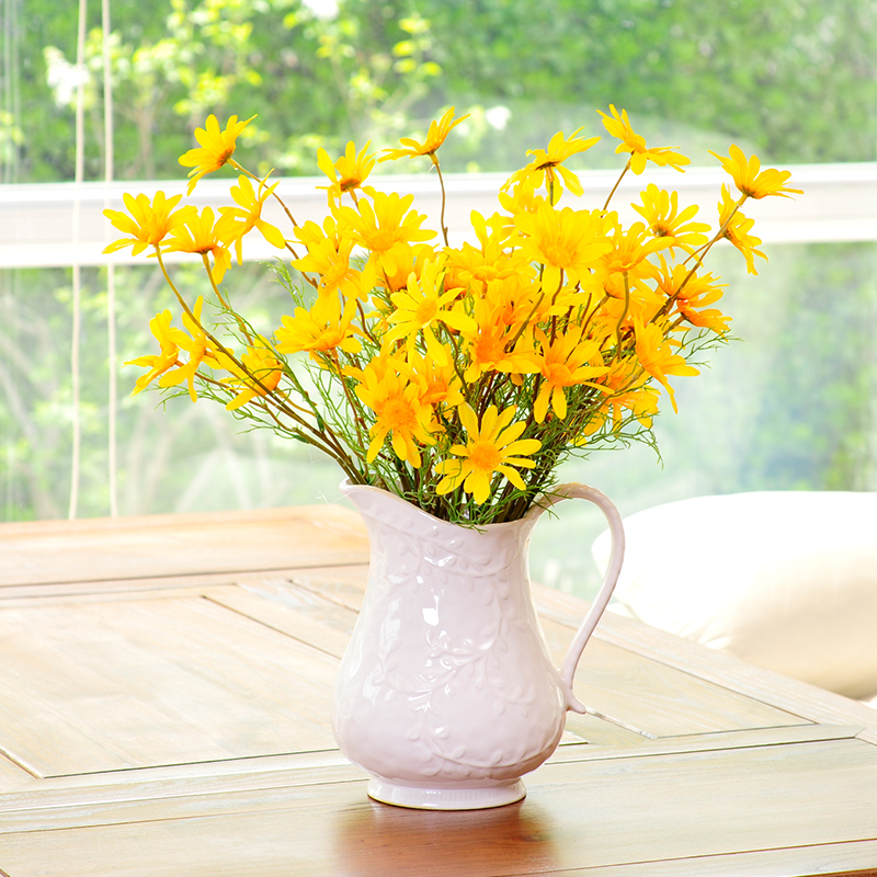 Simulation silk flower chamomile flower desktop vase set decoration living room TV cabinet decoration bathroom display flowers