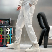 Mens casual pants trend personality sports fashion autumn and winter 2021 close feet solid color European and American trousers simple tide