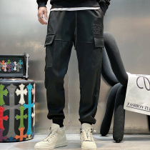 Elastic waist trend casual pants mens cotton long pants 2021 autumn style youth toe pants black sweatpants