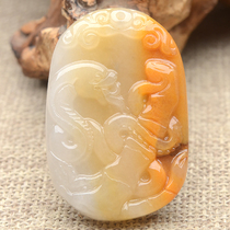 Natural yellow dragon jade zodiac snake pendant Ice species Yunnan A goods jade pretty color genus snake pendant Mens and womens models