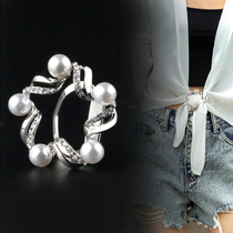 Korean version of coat corner knotted buttoned down 100 lap dresses T-shirt clasp silk scarves accessories womens pearls decorative buckle metal