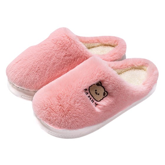 Cotton slippers for women winter 2023 new indoor home non-slip plus velvet couple home pair of furry slippers for women