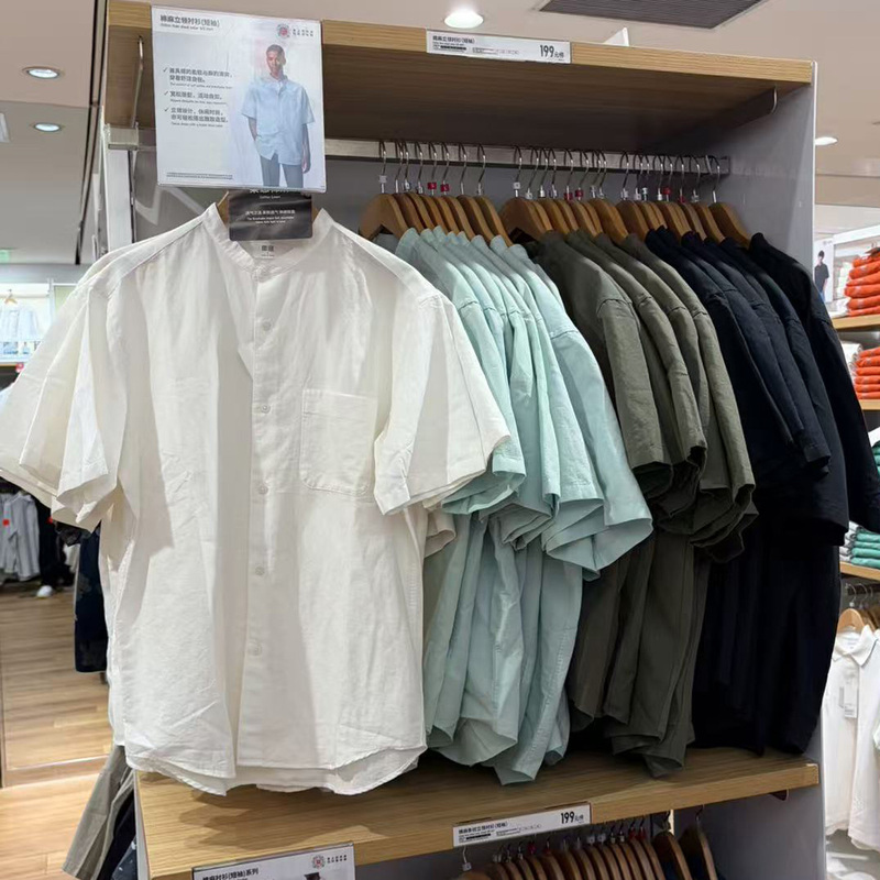 Uniqlo 482485 Men's and Women's Cotton and Linen Stand-Up Collar Shirts/Short-Sleeved Shirts 26 Spring and Summer New Styles