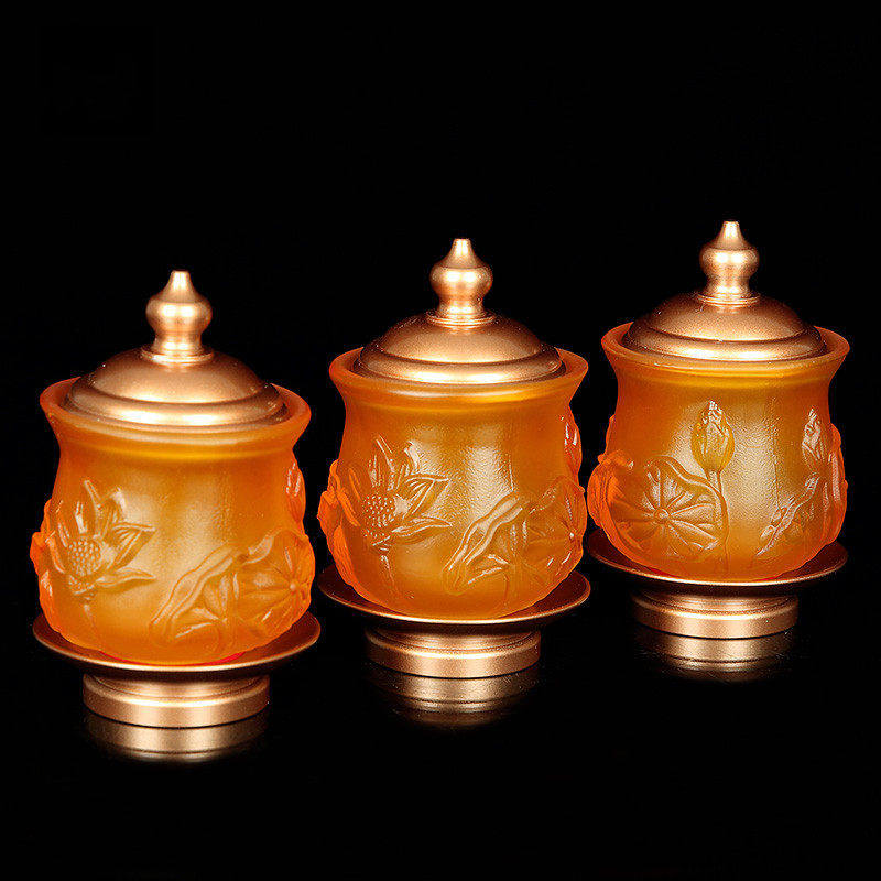 Offering Buddha supplies Colorful glass Lotus water supply cup Holy water cup in front of the Buddha Water purification Cup Offering cup Tribute water cup Buddha Hall ornaments