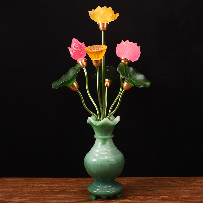 Glass lotus lamp led colorful vase lamp for Buddha lamp plug home Guanyin Buddhist hall temple Buddha front long light