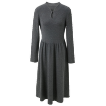 Three-color large size womens clothing 2024 winter new style new Chinese style stand collar knitted dress long sleeve A-line skirt fat MM