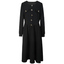 Three-color large size womens clothing 2024 spring new textured little black skirt round neck baroque dress makes slimming MM