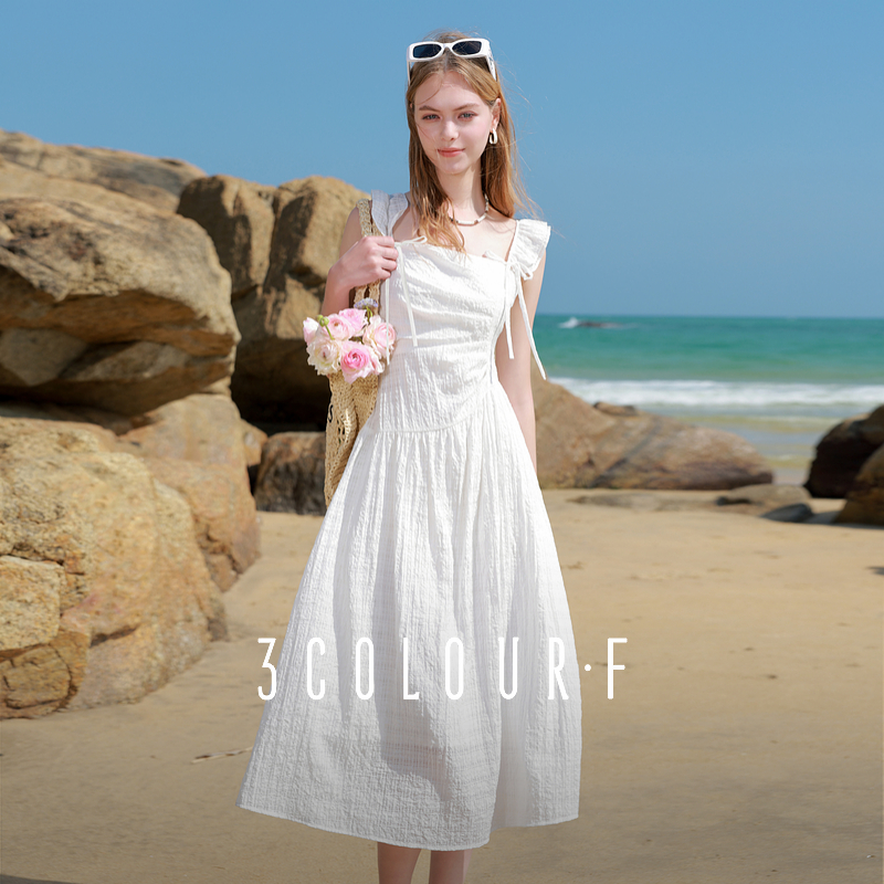 【三色の妖精ドレス】Duxing 2025夏の新作フリルワンピースノースリーブウエストAラインワンピースロングスカートF