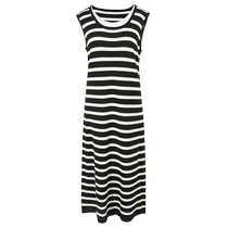 Three-color large size womens clothing 2024 summer new black and white striped knitted dress fake two-piece hidden fat girl