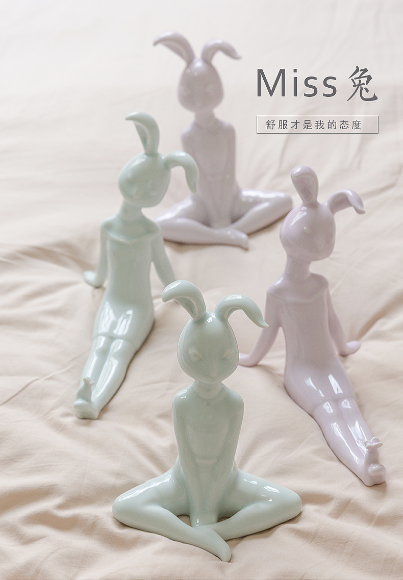 "Miss rabbit" jingdezhen ceramic express bunny girls bedroom adornment creative home furnishing articles night stand