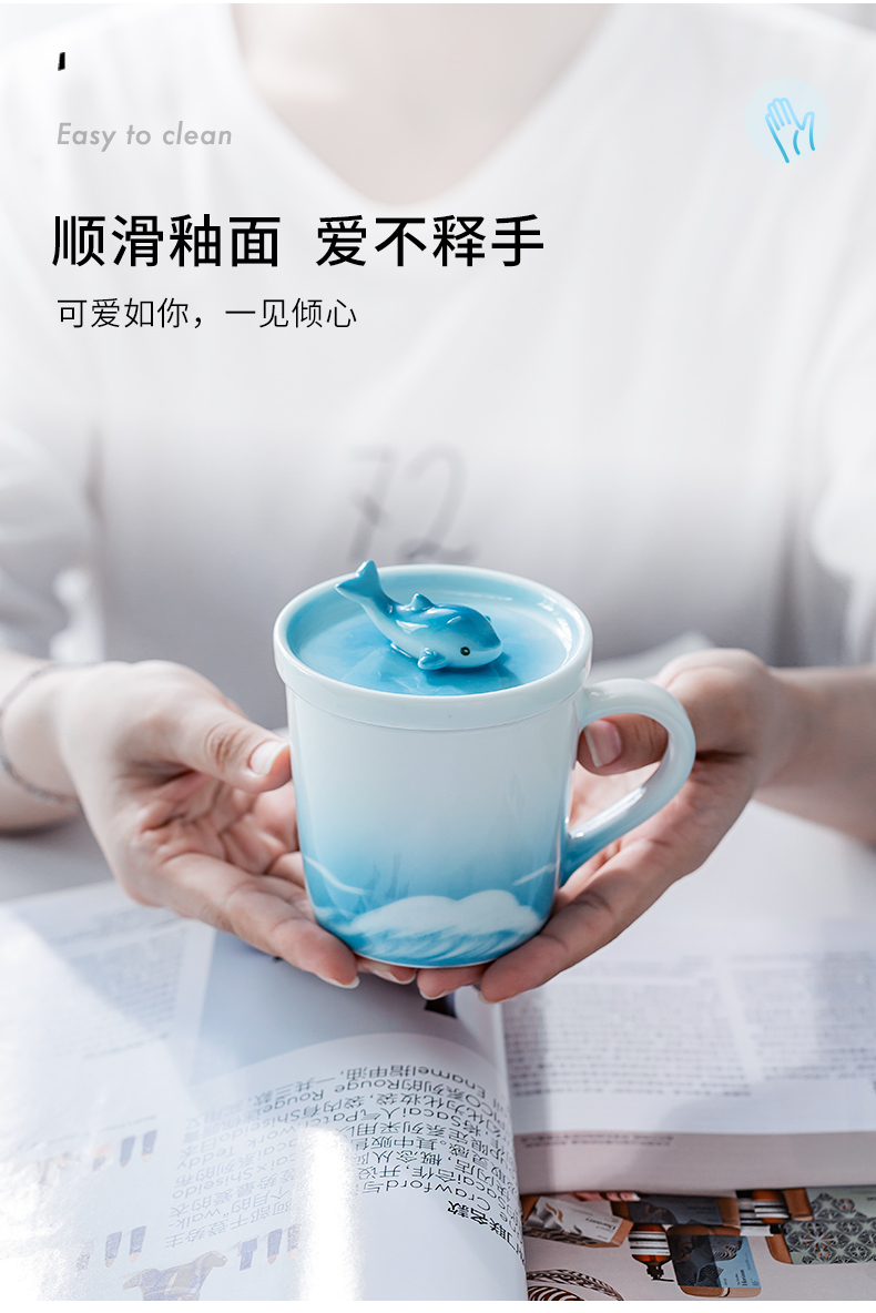 Jingdezhen ceramic keller cup with cover for a cup of coffee cup, lovely creative men and women lovers a household