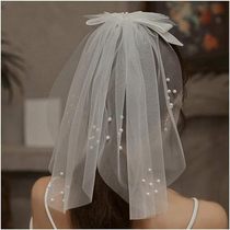 Wedding dress photography veil photography retro travel photography small veil beads wedding bow certificate props