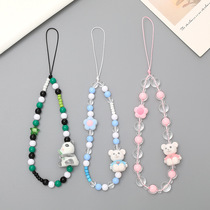 New cute little bear string Pearl mobile phone chain short hand shell hanging rope small freshener bracelet anti-lose pendant