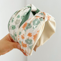 Japanese and Korean small floral cross-knotted headband internet celebrity face wash forest print headband hair bundle summer headband female F971