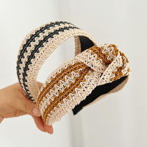 New ethnic-style hairbands with dyed woven wide edges and knotted hair accessories European and American beauty hairbands hair bundles F027