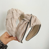 Korean temperament small fragrance style knotted organza headband for women simple wide-brimmed satin retro high skull headband hair accessory