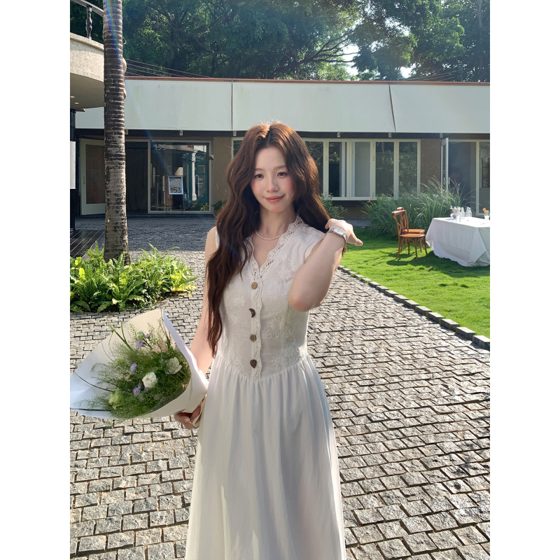 Even Yiwen【Fragrant Lady】Korean-Style High-End Lace Slim-Fit Long Dress French-Style Quiet Luxury White Dress for Summer Even Yiwen【Fragrant Lady】Korean-Style High-End Lace Slim-Fit Long Dress French-Style Quiet Luxury White Dress for Summer