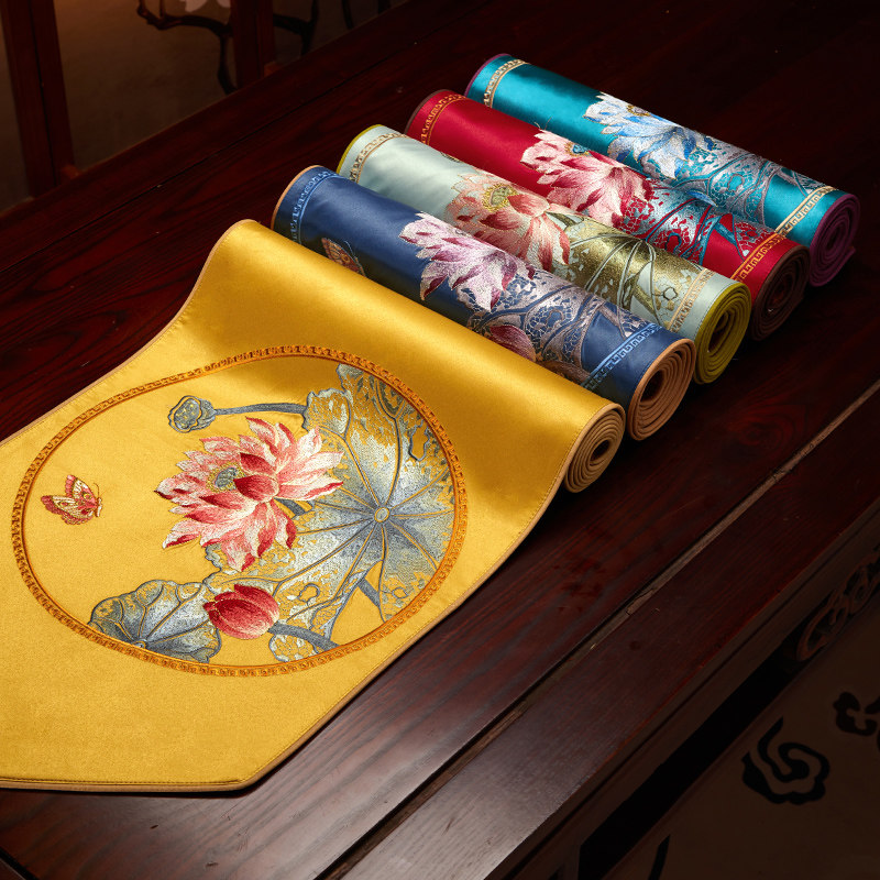 New Chinese Dining Table Zen Meaning Table Flag Table Cloth Living Room Tea Table Long Cover Cloth Towels China Wind Embroidered Bed Tail Customized-Taobao