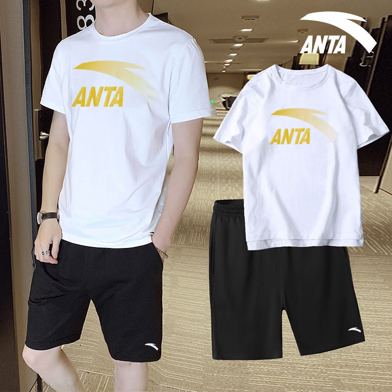 Anta Short-Sleeved Suit Men's Summer Shorts Trendy Printed Sportswear Cotton T-Shirt Quick-Drying Five-Quarter Pants Two-Piece Set
