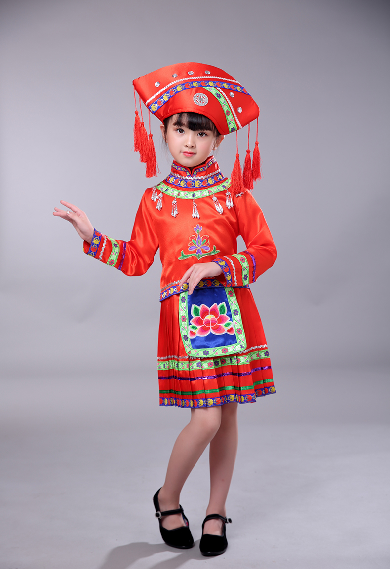 Trang phục trẻ em Zhuang trang phục thiểu số trang phục bé trai và bé gái Miao Zhuang quốc tịch cucurbit lụa trình diễn các hãng quần áo trẻ em