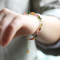 Small silversmith 14K gold bag natural tourmaline bracelet female summer minimalist niche advanced sense Crystal Jade girlfriends handstring