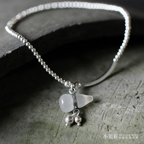 Niche design 925 sterling silver anklet female summer chalcedony gourd Jade retro style advanced sense exquisite Lady Foot Rope