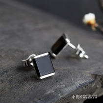 925 Sterling Silver Earrings Women Natural Black Agate Square Simple Fashion Joker Personality Temperament Earrings Earrings