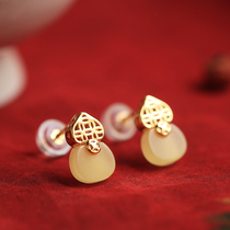 Small silversmith pure silver plated 18k gold nectar wax gourd ear nail woman advanced feeling light extravagant and small crowd design Feel Temperament Earrings