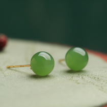 Small silversmith 18k pure gold ear nail woman and Tian Yubi jade Advanced feeling qi and light extravagant New Year jade earrings earrings