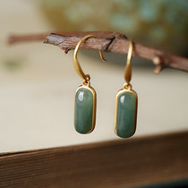 Small Silver Artisan Original Pure Silver Ancient Fagin Gold Natural Emerald Earrings Woman Retro China Ethos Ear Pendant Ancient Wind Earrings