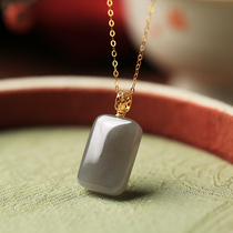 Small silversmith 18K pure gold inlaid with natural and field jade smoke purple jade with no sign jade necklace pendant female pendant