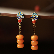 Small silversmith natural nectar wax enamel pure silver earring with superior sense of small crowdsourced design Elegant Retro Ear Pendant