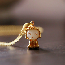 Small silver cobbler pure silver ancient method gold and field jade Mille Buddha State Tide Jade Pendant Lock Bone Necklace female Xia Xiaopu with light and luxurious
