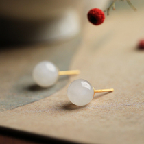 Small silversmith pure silver gilded and field jade earrings female summer Superior feeling light and luxurious earring earrings Mothers Day gift