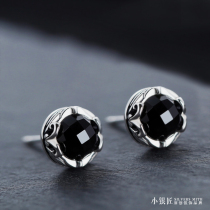 2021 new black chalcedony Zhang Yunlei personality tide small and exquisite sterling silver earrings female mens earrings