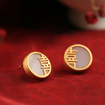 2021 New wave pure silver ancient Fagin gold and Tian Yuear nail high-grade feeling light and luxurious retro female earrings earrings