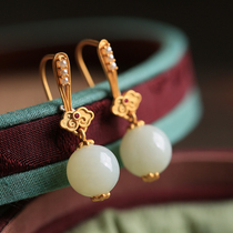 Small carpenter with small crowdsourced design advanced senses pure silver ancient method gold inlaid and field jade retro earrings woman earrings earrings