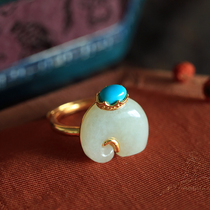 Small Silver Artisan natural and Tian Yuji Ruyi Ruyi pure silver gilded small crowdsourced design light extravagant advanced sensation opening ring female