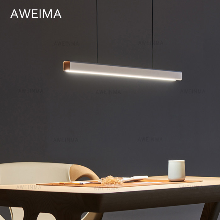 Walnut Nordic LED fishing line long chandelier modern minimalist creative island platform dining room office study chandelier