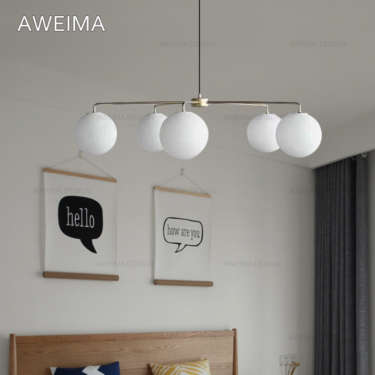 American country brass color minimalist living room bedroom 5-head chandelier metal retro frosted glass chandelier